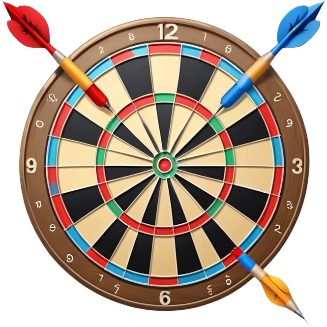 A dartboard with darts firmly stuck in the bullseye, surrounded by the colorful sections of the target. The background conveys a competitive atmosphere, with a subtle focus on precision and skill in the game of darts. emoji