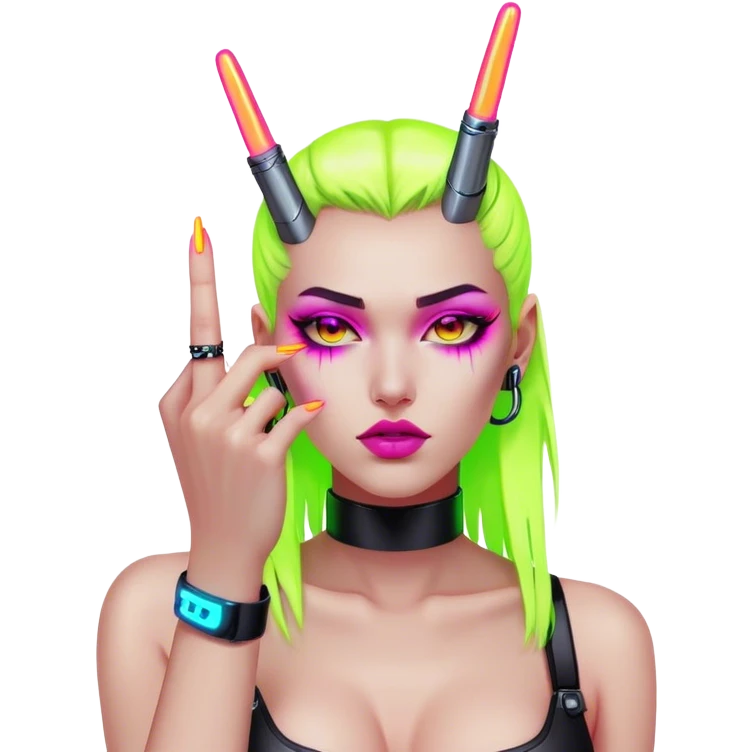 cyberpunk style neon middle finger with long neon nails emoji