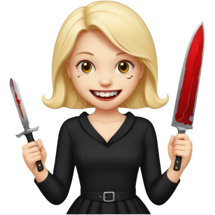 a girl classic smiley with a nife on the bach and vampire theet emoji