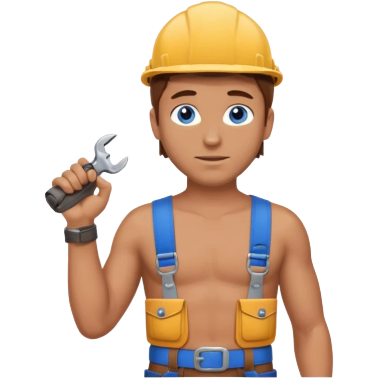 Guy with brown hair and blue eyes wearing a toolbelt and no shirt  emoji