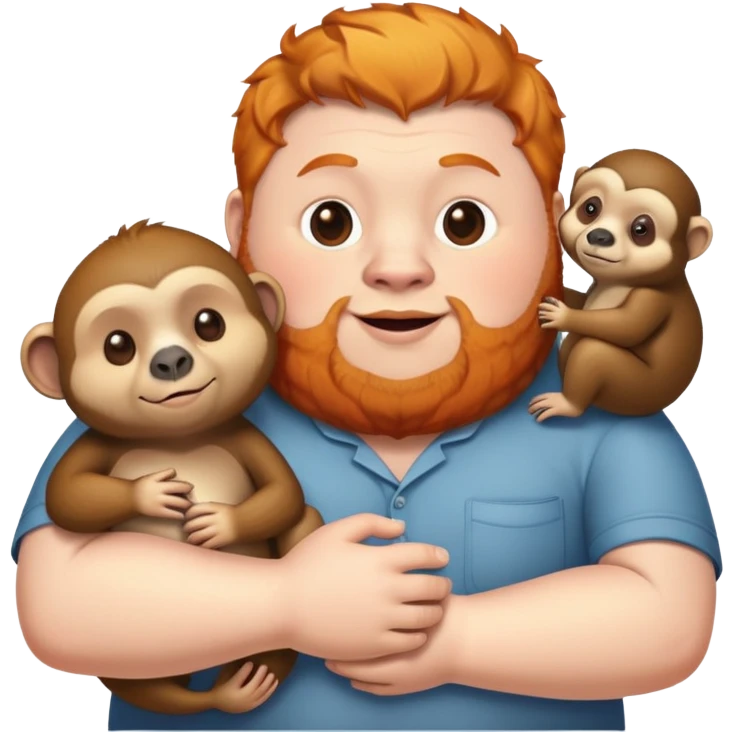 Monkey, sloth, fat ginger man, and chipmunk holding hands emoji