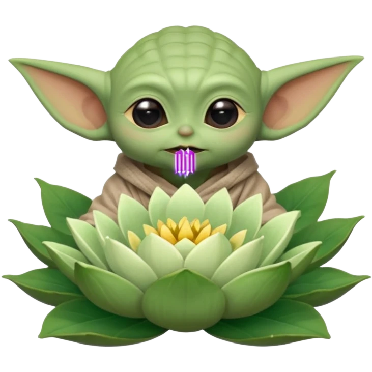 Baby Yoda sentado dentro de una flor de loto emoji