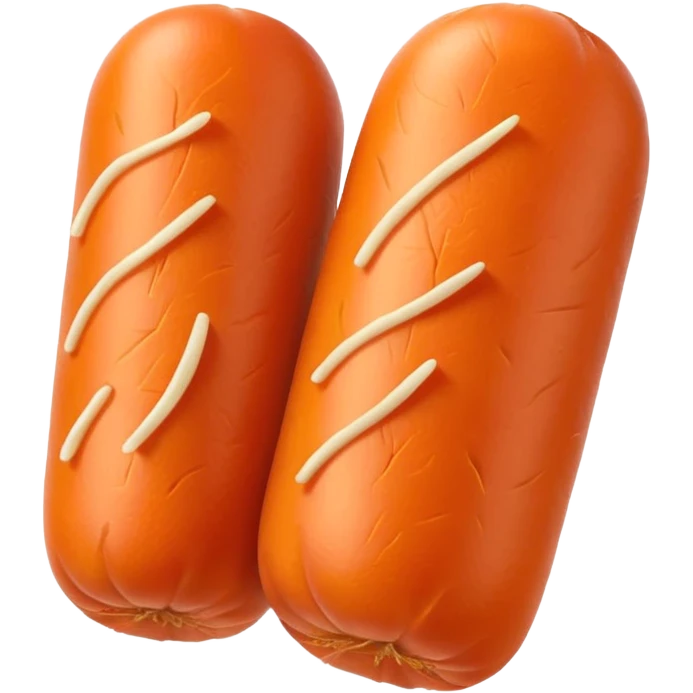 Orange carrot pieces, short fat cylinders, both ends rounded like mini hot dogs emoji