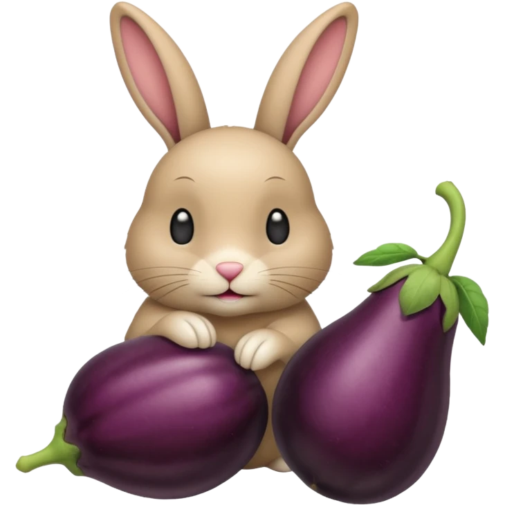 Un lapin beige avec une aubergine sur la tête emoji