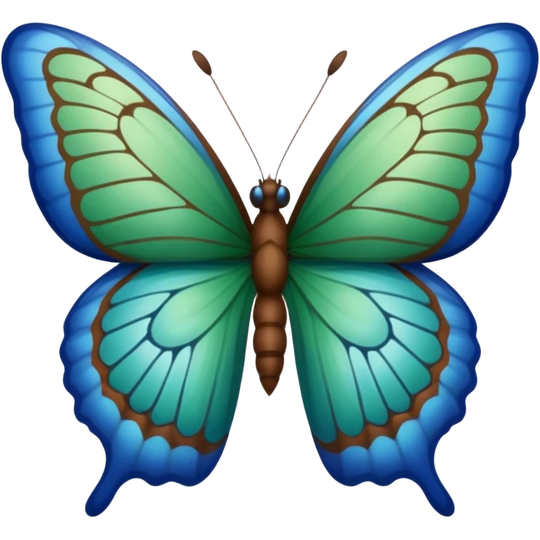 A butterfly with blue edges, green wings, and a brown body  emoji
