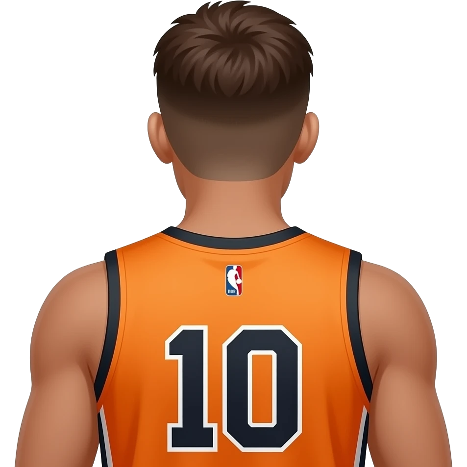 Make a basketball player wearing the number 10 in orange and black and make there hair brown low taper fade and make there skin color tan, make sure they are turned around so I can’t see there face emoji