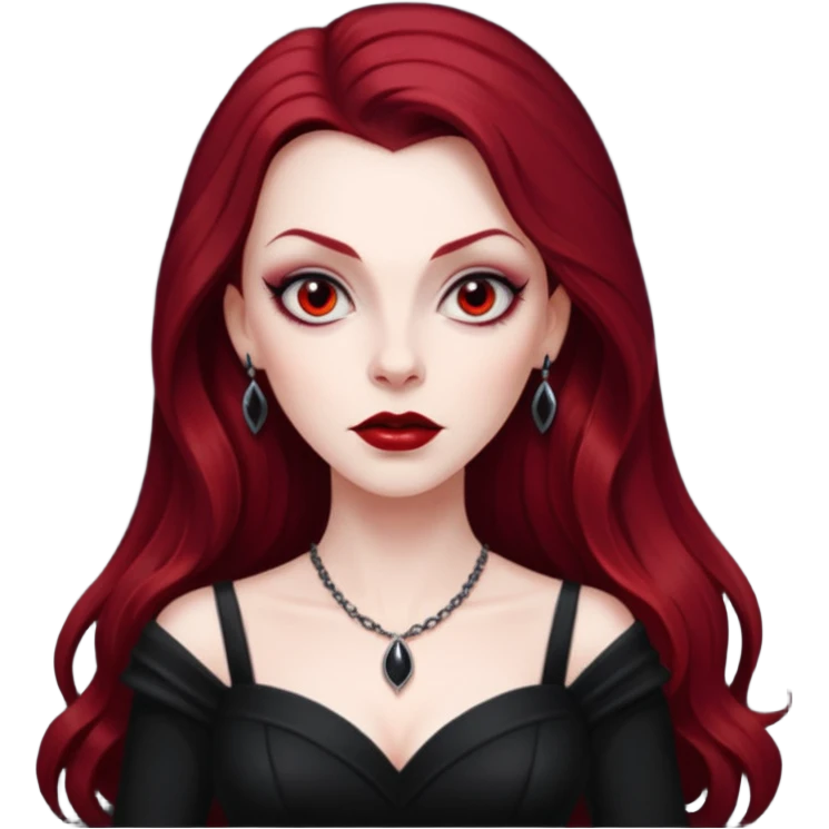 Vampira with long dark red hair emoji