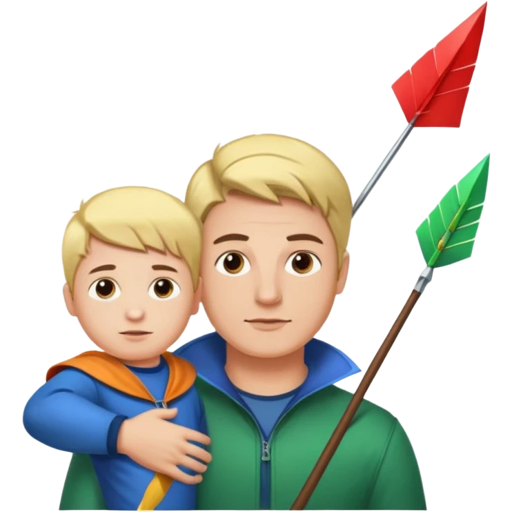 man with his kid and an arrow above the man's head, bright colors emoji