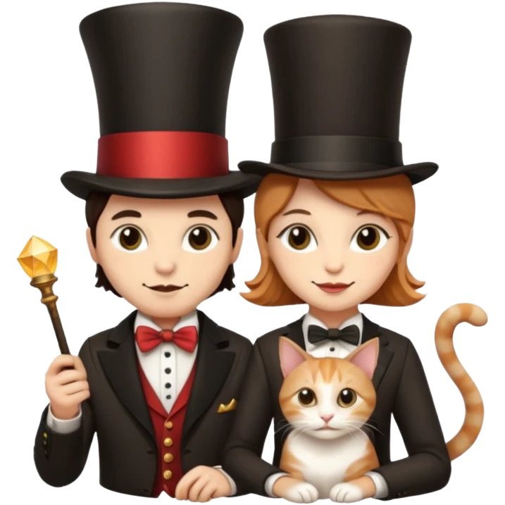 magician couple and their pet cat emoji