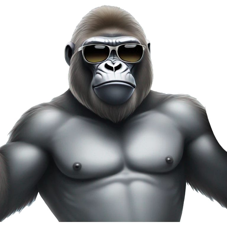 Silver back gorilla surfing wearing sunglasses and eating a banana emoji