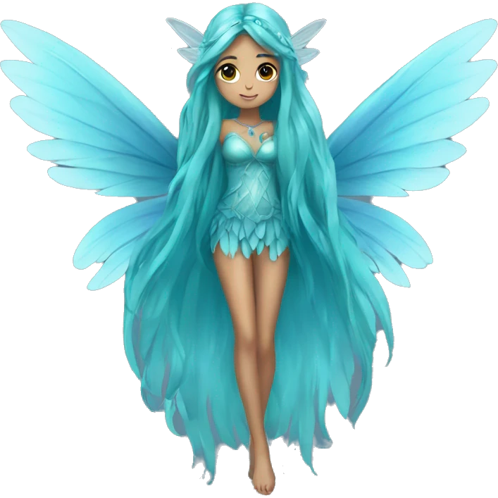 Beautiful, fairy, blue, turqoise, long hair, big wings emoji