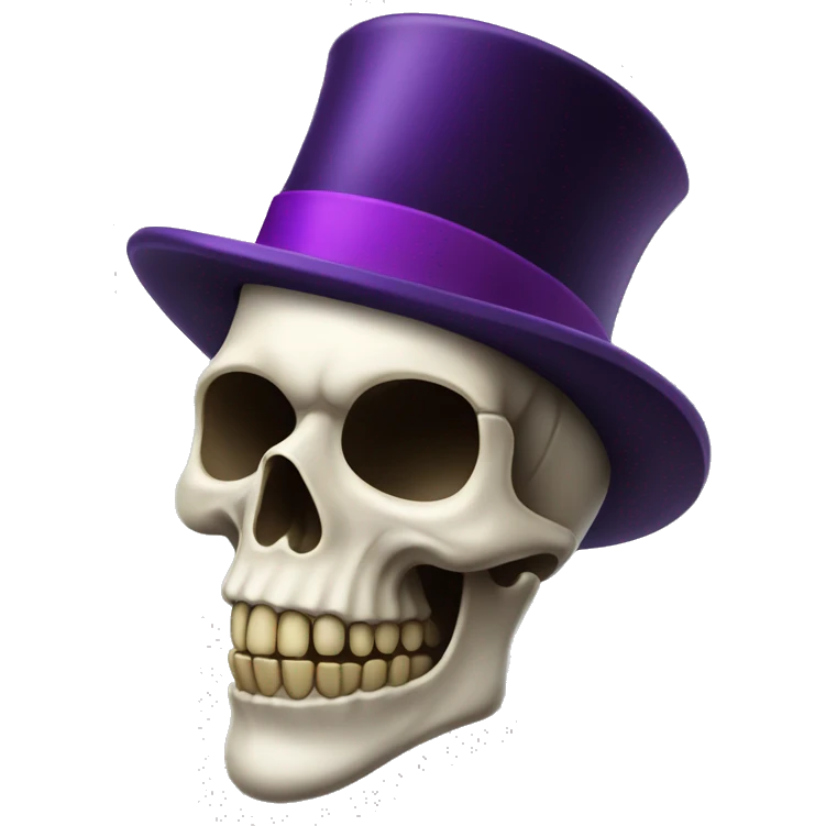 A skull wearing a top hat with purple lipstick  emoji