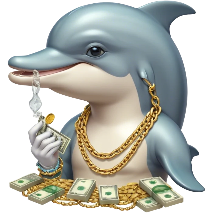 Chill dolphin smoking with gold chain and money  emoji