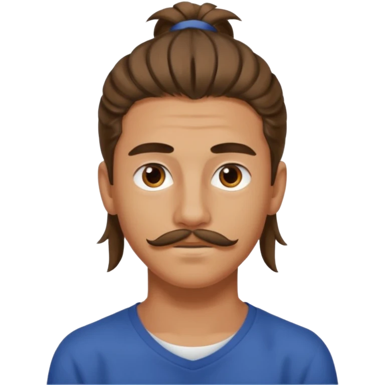 homme cheveux long attaché sans cheuveux dépanssant  16 ans, un peu bronzé petite moustache très fine emoji