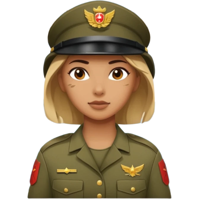 Female full confidence soldier heroically saving lives under a bridge, with shelling happening all around emoji