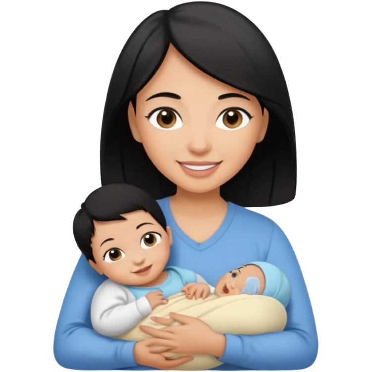 mom holding newborn baby girl with brown eyes tan skin and black hair and for the newborn baby, blue eyes newborn girl baby tan skin black hair emoji