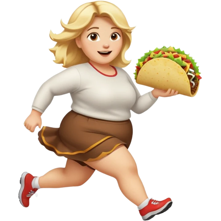 A fat blonde girl running with tacos emoji