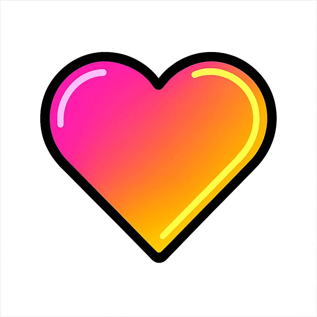 gradient heart icon, modern icon style, clean lines, neon glow effect, no text emoji