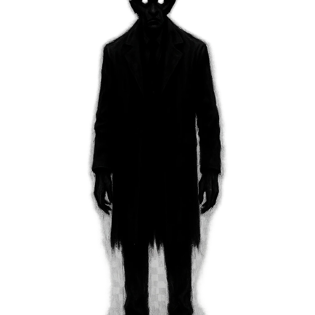 tall scary man, glowing eyes, looming presence, unsettling emoji