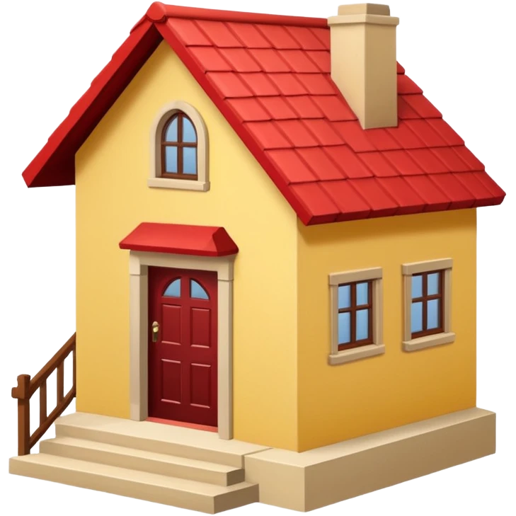 Front seight of a simple yellow house with a red roof, a simple door. Two steps before the door emoji