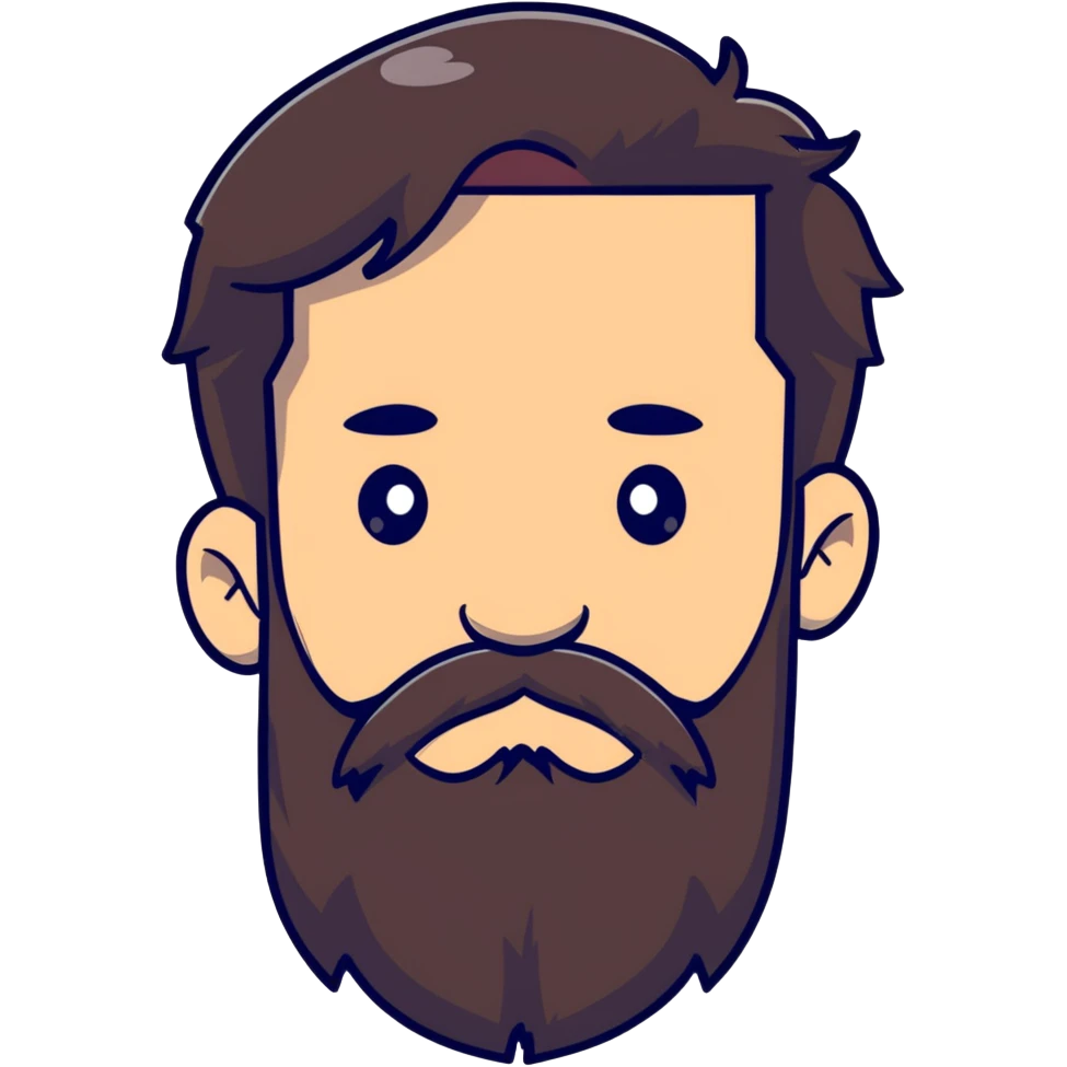 Man with short dark brown hair and long beard emoji