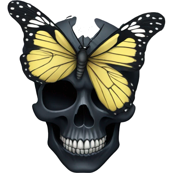 black skull with butterfly emoji