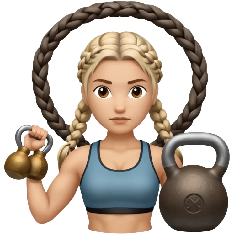 Una Kettlebell con la parte delantera con una vikinga que sea mujer con trenzas emoji
