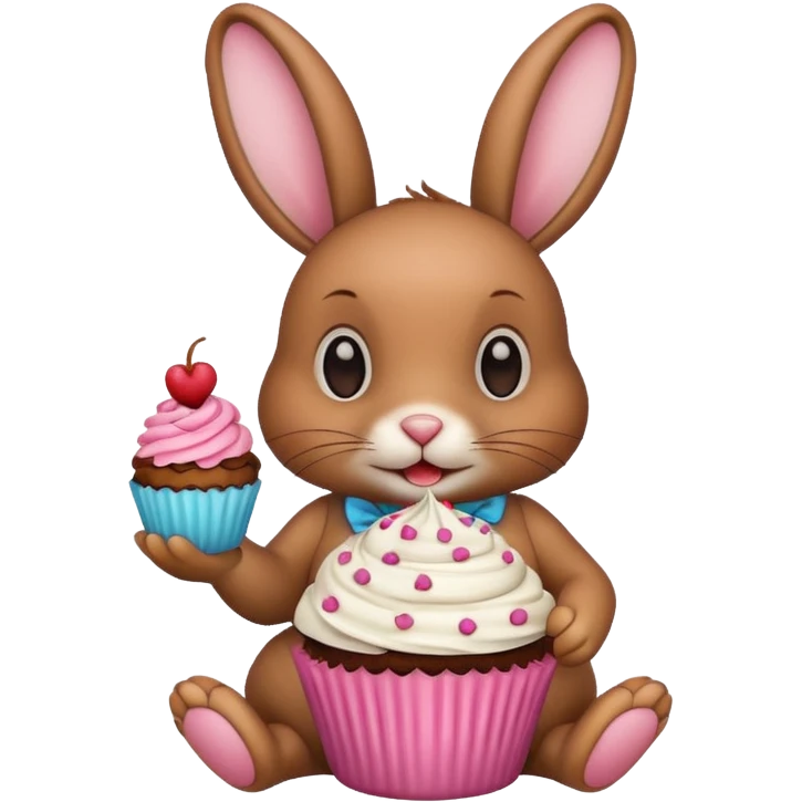 brown Rabbit with cupcake emoji