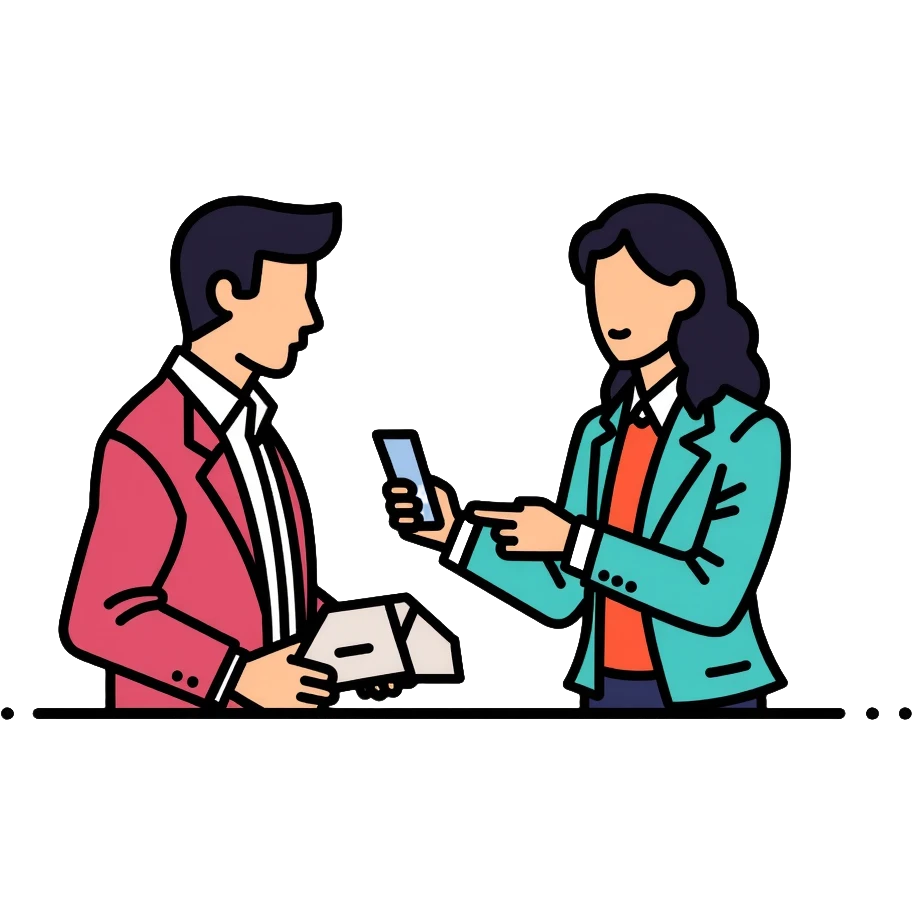 Bank teller in professional clothes helping a customer emoji