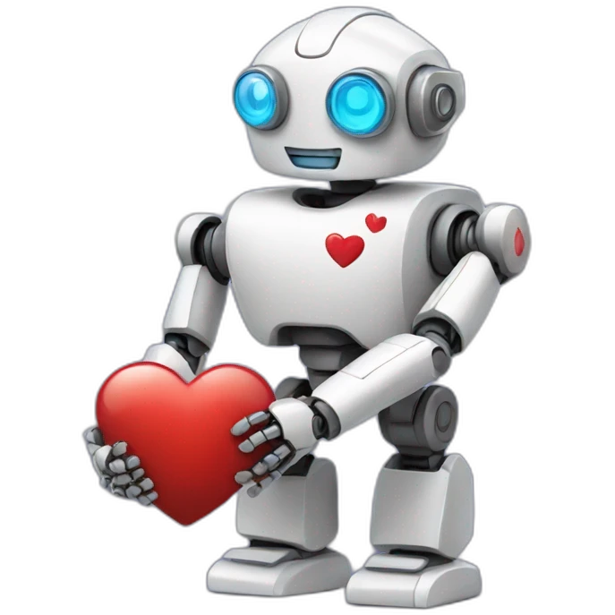 robot holding a heart emoji