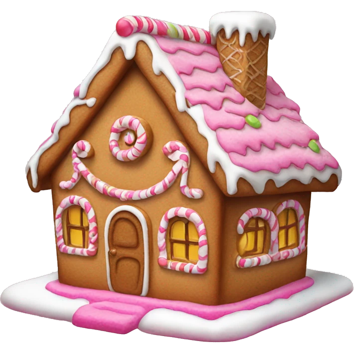 gingerbread house with pink emoji