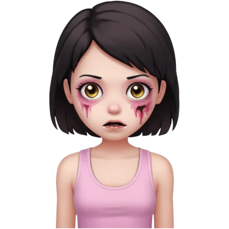 zombie girl Black and medium hair, Brown eyes, baby pink tank top   emoji