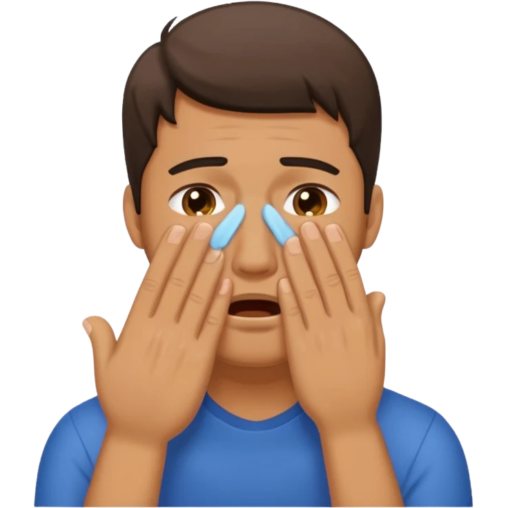 Generate me a dude covering his face with one hand on annoyance while he's crying emoji