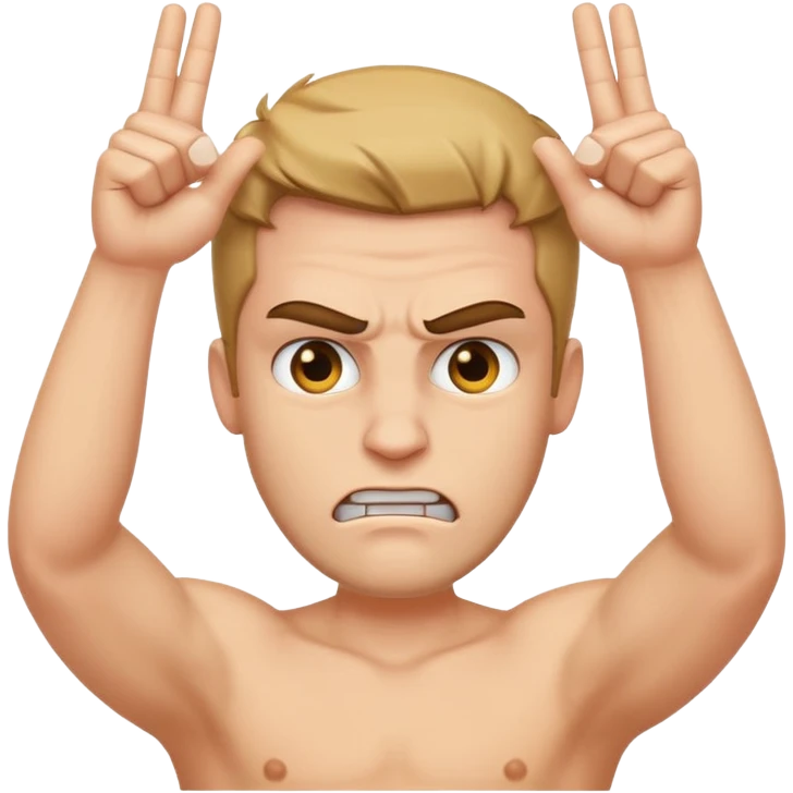 Angry face holding two hands above head pulling shaka sign emoji