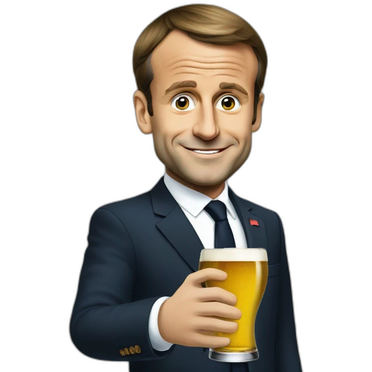 Emmanuel Macron avec une bière emoji