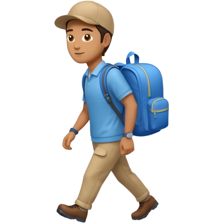 male courier walking with a blue Wolt backpack emoji