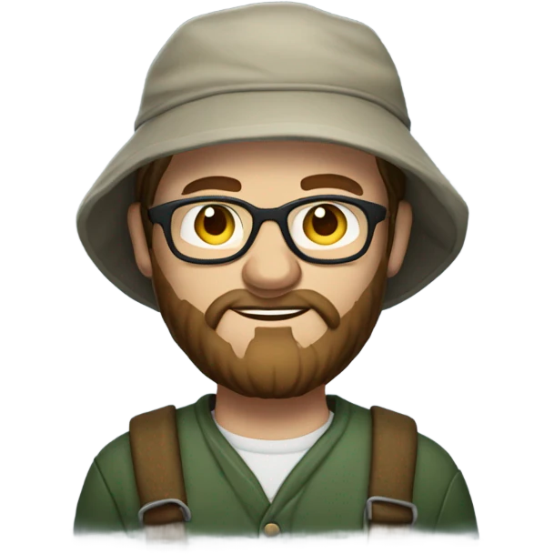 Caucasian fisherman with brown hair and beard wearing glasses emoji