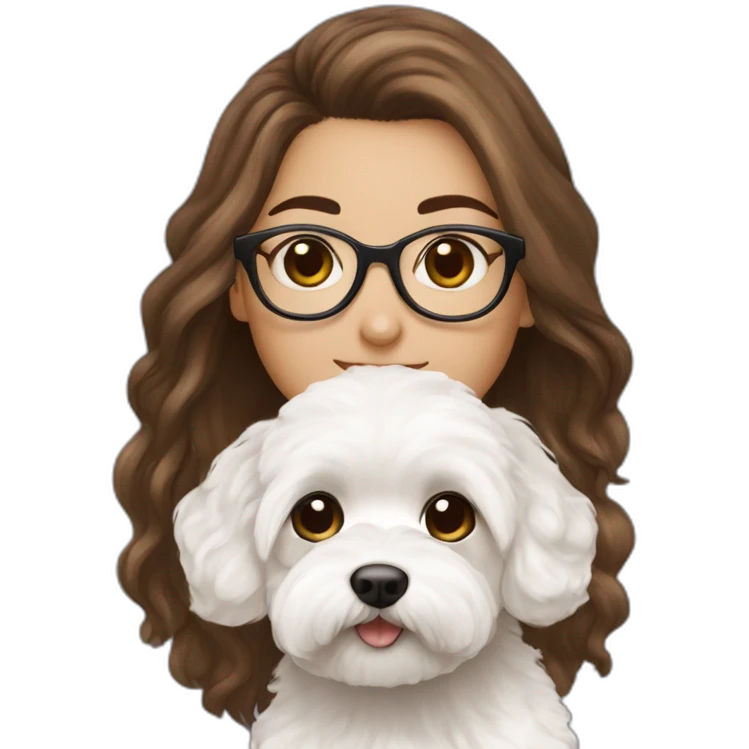 Long brown hair, eyeglassed turkish girl with white maltipoo emoji