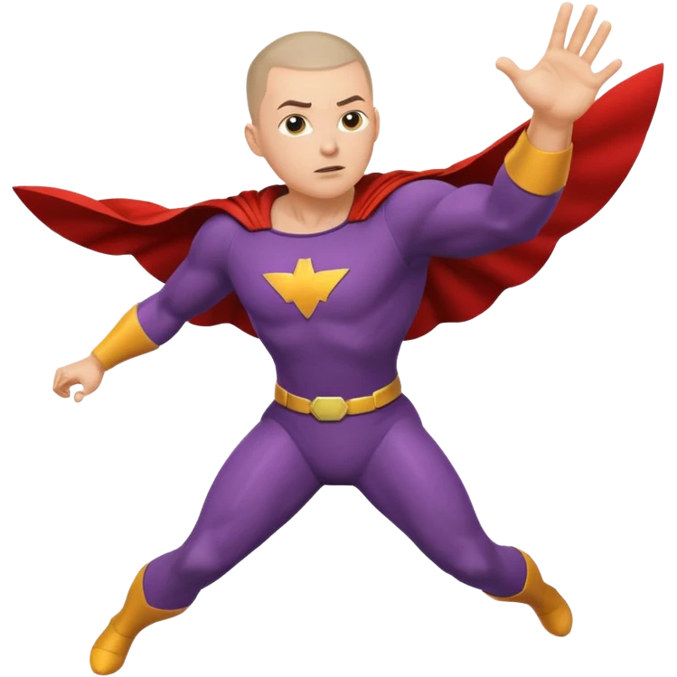 Make a superhero’s filing it’s a human white skin whit buzz cut back hair I need to see the all body in the position of flings  emoji