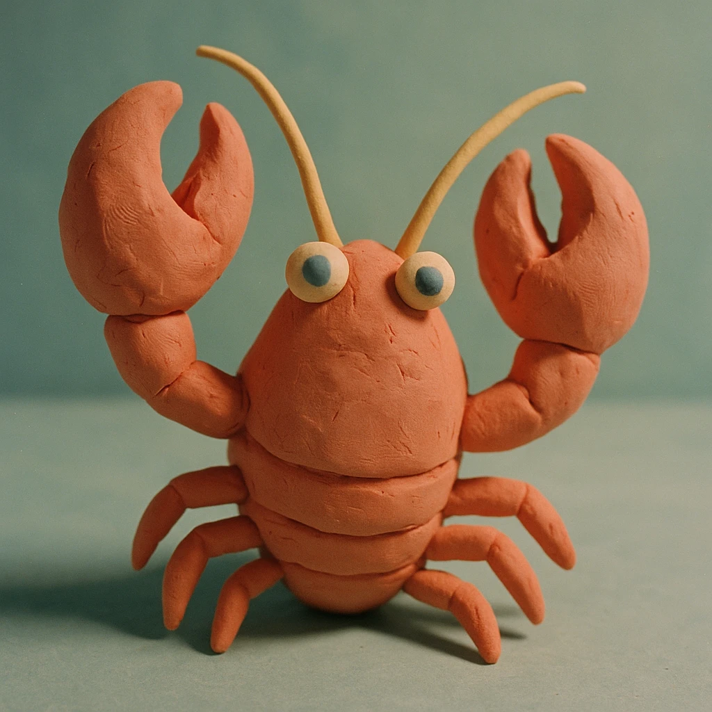 a lobster, claymation style, matte plasticine, visible fingerprints, pastel colors emoji
