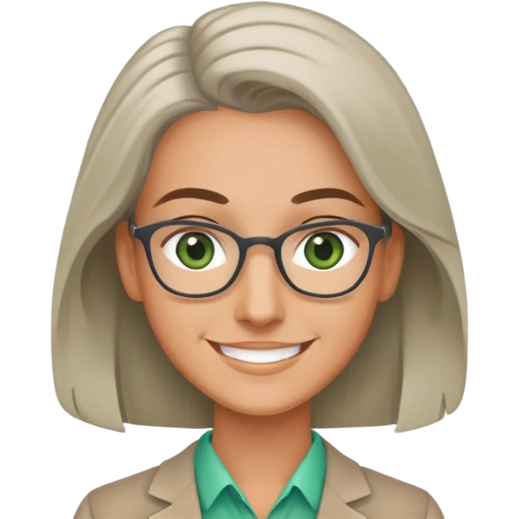 smiling English teacher with airtouch hair and grey-green eyes emoji