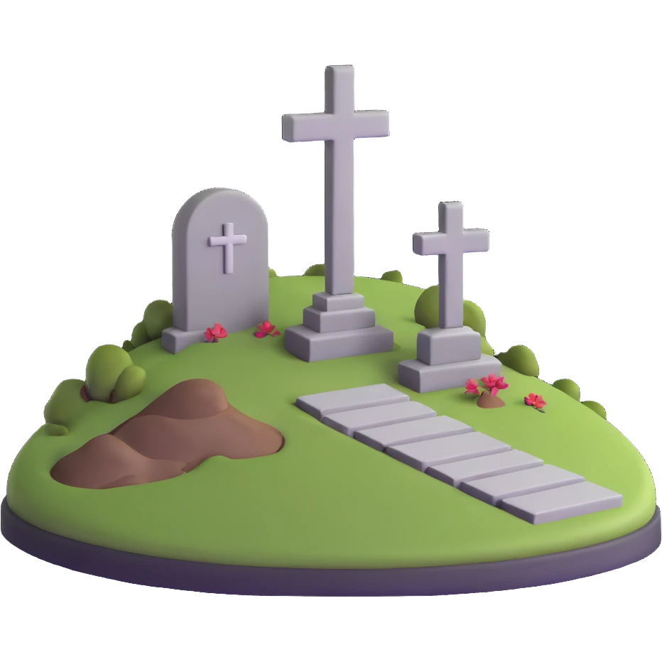 3D illustration of a grave with a cross, dramatic shadows emoji