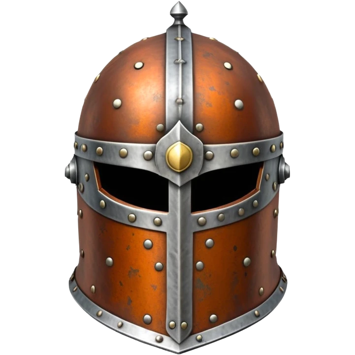 Antique medieval great helm with light rust spots and aged metal finish emoji