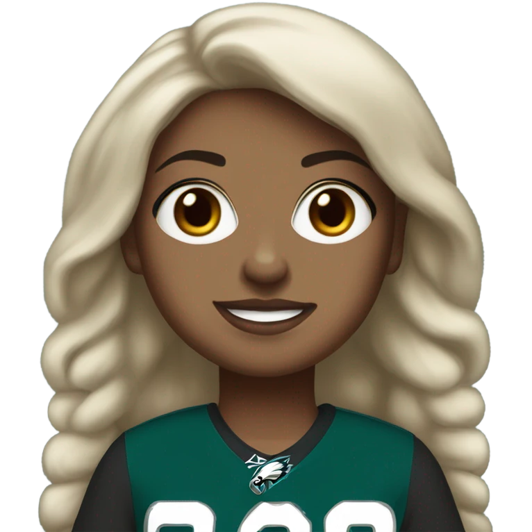 Whited skinned girl with brown hair wearing Philadelphia eagles jersey with number 26 emoji