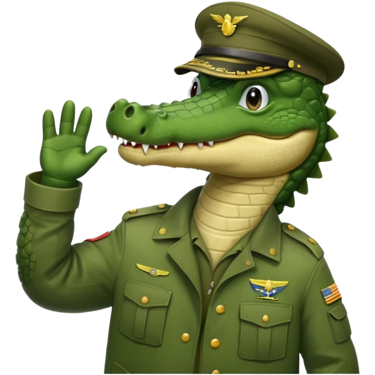 Crocodile in army jacket saluting.

















 emoji