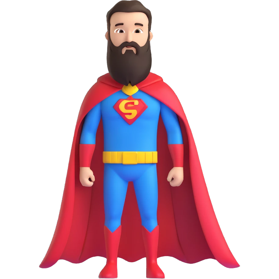 superhero with long beard, cape, superhero costume emoji