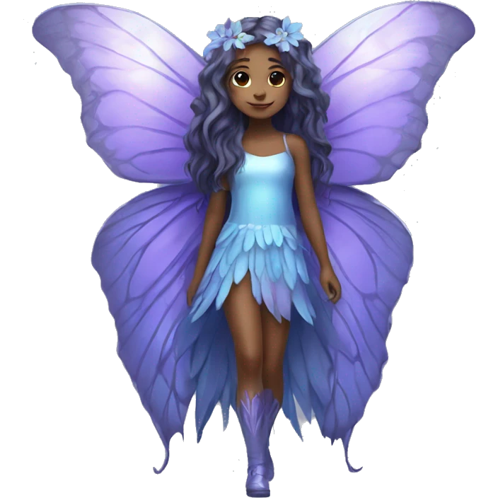 Beautiful, flower, fairy, blue, silver, purple, long hair, big butterfly wings emoji