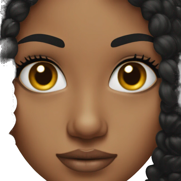 black haired girl with big lashes and fake eybrows emoji