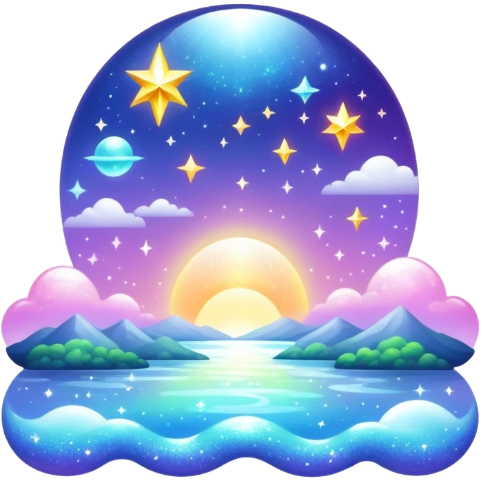 Iridescent divine celestial glistening glossy sparkly shiny glittery scenery  emoji
