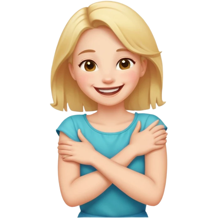 arms crossed around neck laughing girl emoji